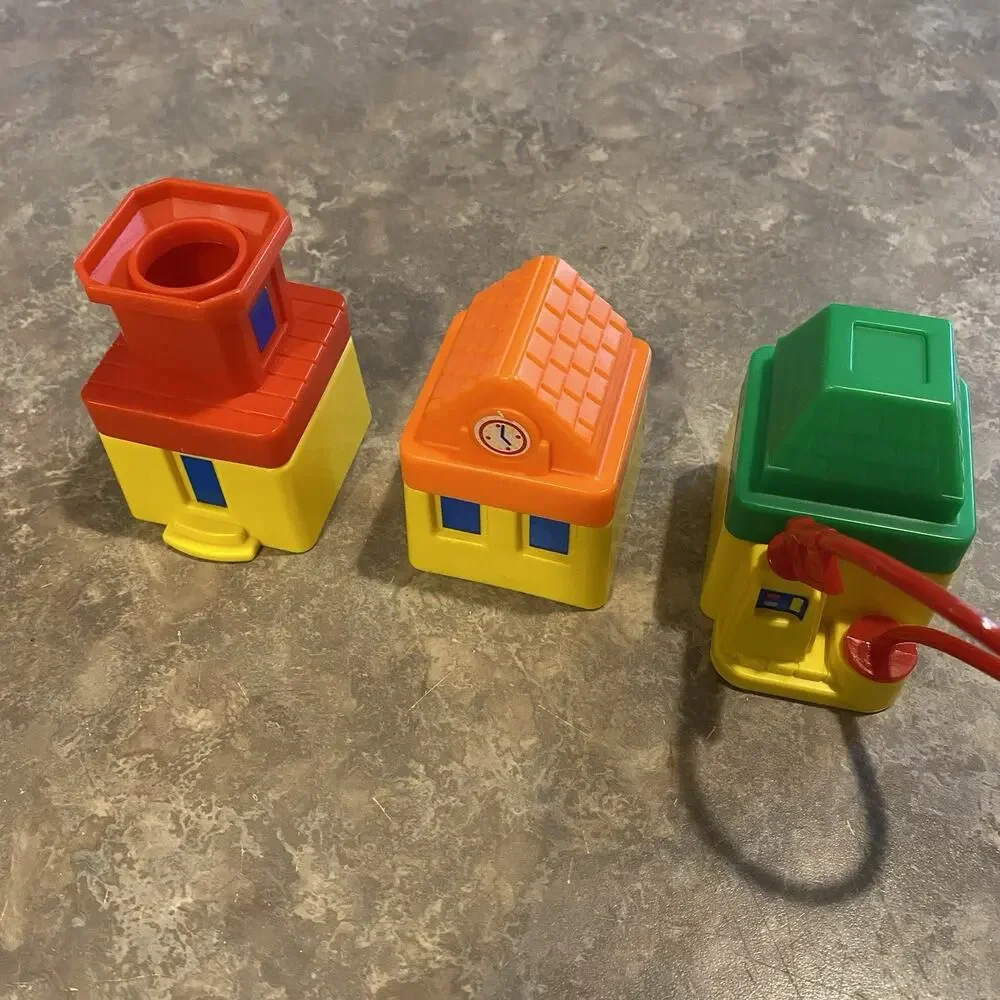 Vtg 1992 Fisher Price Flip Track Rail & Road Set Train Cars Plane Lot w/Manual